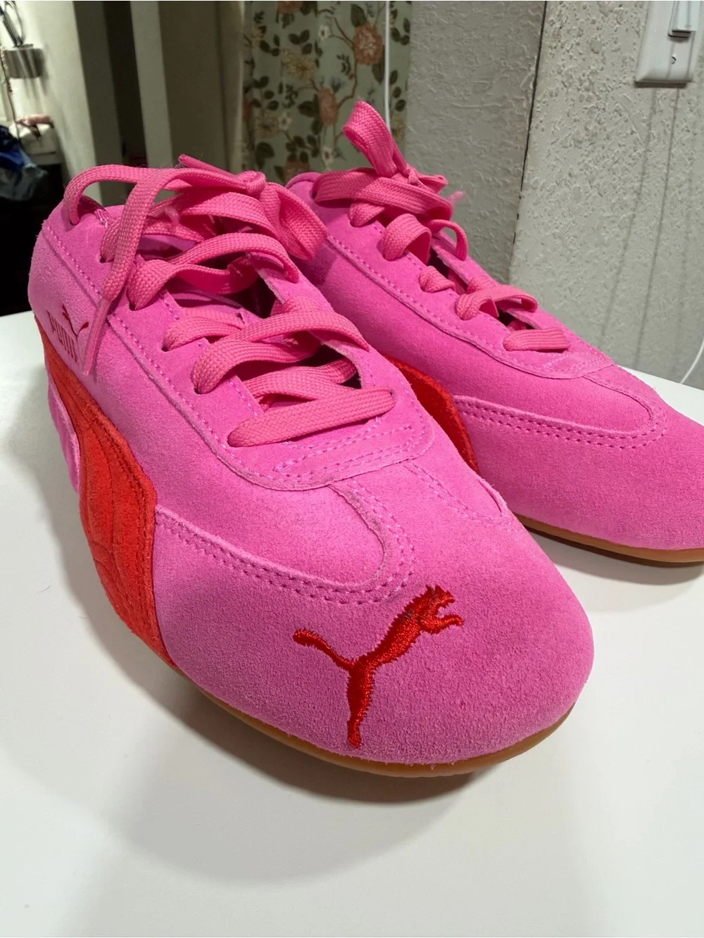 Puma Pink and Red Suede Women's Sneakers